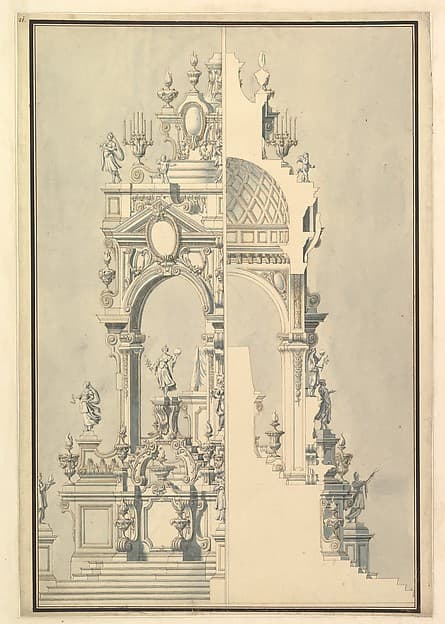 Half Elevation and Half Section of Catafalque for a Duchess of Hanover, probably Sophia (1630–1714) — Giuseppe Galli Bibiena