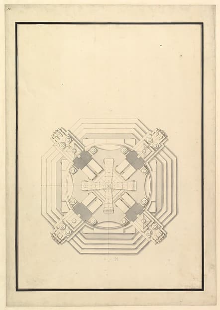 Ground Plan for a Catafalque for a Duke of Wolfenbüttel-Brunswich, probably Anton Ulrich (d. 1714) — Giuseppe Galli Bibiena