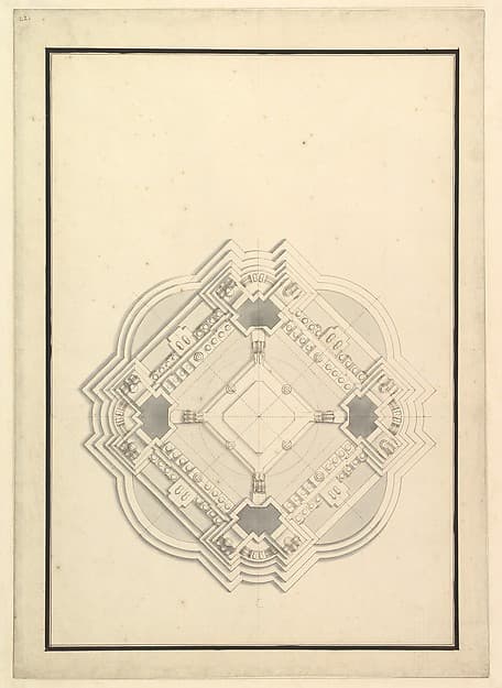 Ground Plan for a Catafalque for Louis I, King of Spain (reigned only a few months, died 1724) — Giuseppe Galli Bibiena