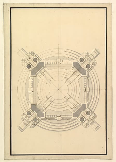 Ground Plan for a Catafalque for Frederick Augustus I, King of Poland and Elector of Saxony (1694–1733) — Giuseppe Galli Bibiena