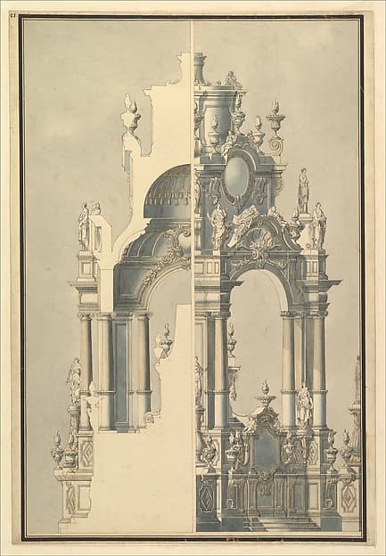 Elevation and Section for a Catafalque for the Dauphin of France, d. 1711 — Giuseppe Galli Bibiena