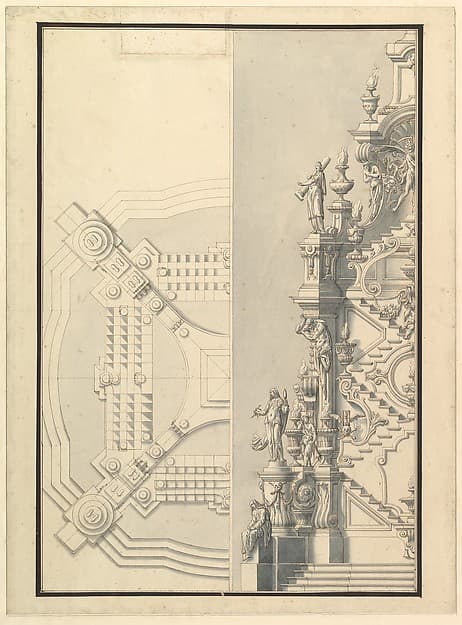 Half Elevation and Half Ground Plan for a Catafalque — Giuseppe Galli Bibiena