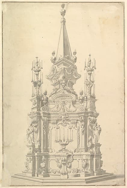 Elevation for a Catafalque Surmounted by an Obelisk — Giuseppe Galli Bibiena