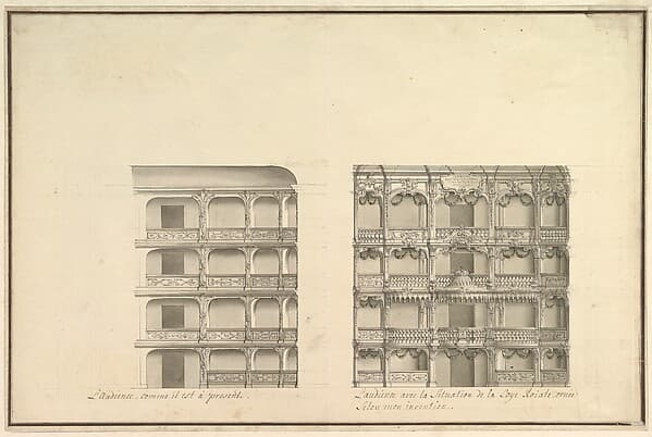 Elevation of Boxes and Royal Box as Presently Constituted and According to New Design — Giuseppe Galli Bibiena