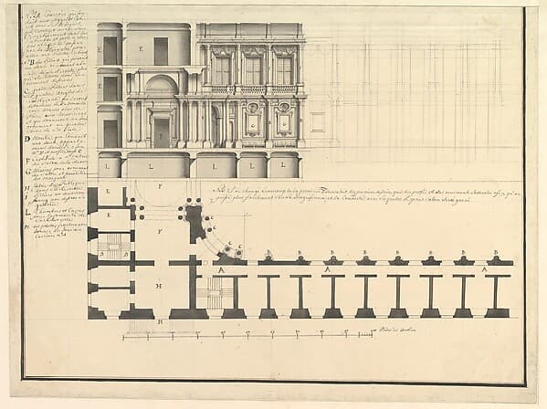Half Longitudinal Section and Half Plan — Giuseppe Galli Bibiena