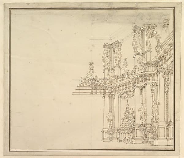 Design for a Stage Set: Palace Hall with Columns and Statues — Giuseppe Galli Bibiena