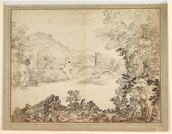 Landscape with a Bridge and Two Figures — Giovanni Francesco Grimaldi