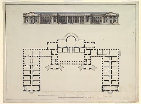 North Elevation and Ground Plan of the Alexander Palace at Tsarskoe Selo — Giacomo Quarenghi