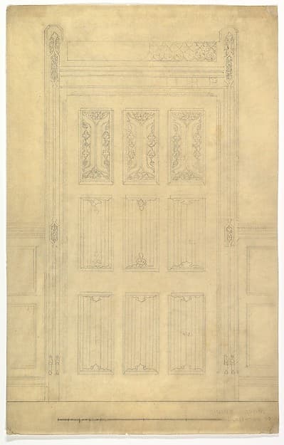 Carved Wood Door for Dining Room, Leighton Hall — John Gregory Crace