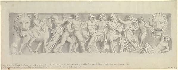 Design for a Frieze, after a Roman Sarcophagus: The First Visit of Bacchus to Ariadne — John Flaxman