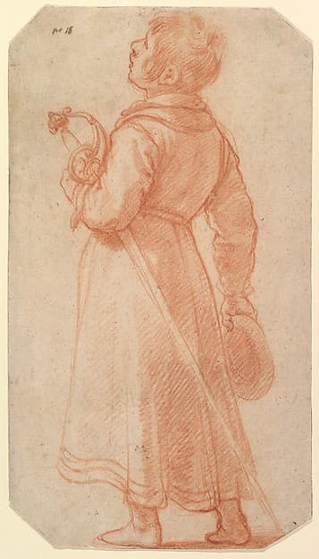 A Young Boy Seen from Behind, holding a sword and cap — Matteo Rosselli