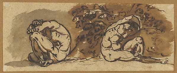 Two Studies of a Male Nude (Althaemenes) Hiding in a Bush — Nicolai Abraham Abildgaard