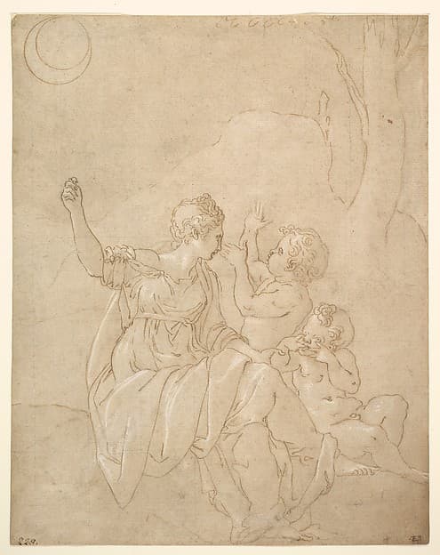 Classical Female Figure (Diana or Venus) with Two Infants — Francesco Primaticcio