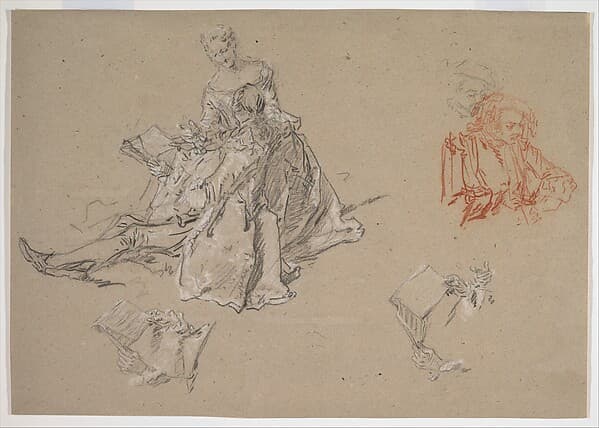 Studies of a Couple Seated on the Ground, Looking at a Songbook — Nicolas Lancret