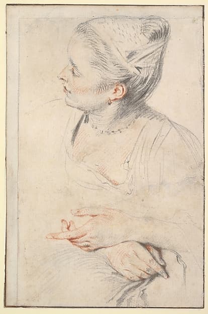 Study of a Woman's Head and Hands — Antoine Watteau