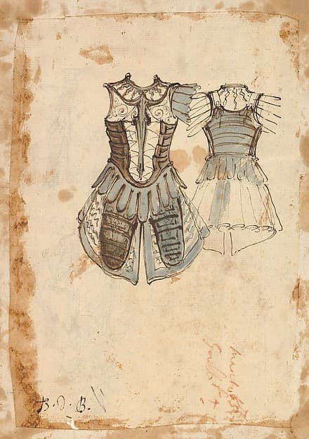 Design for a Soldier's Costume with a Cuirass (front and back) — Baccio del Bianco