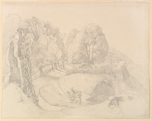 Wayfarers Near a Ruin in a Hilly Landscape — Victor Paul Mohn