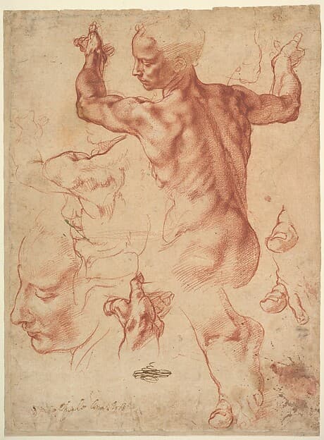 Studies for the Libyan Sibyl (recto); Studies for the Libyan Sibyl and a small Sketch for a Seated Figure (verso) — Michelangelo Buonarroti