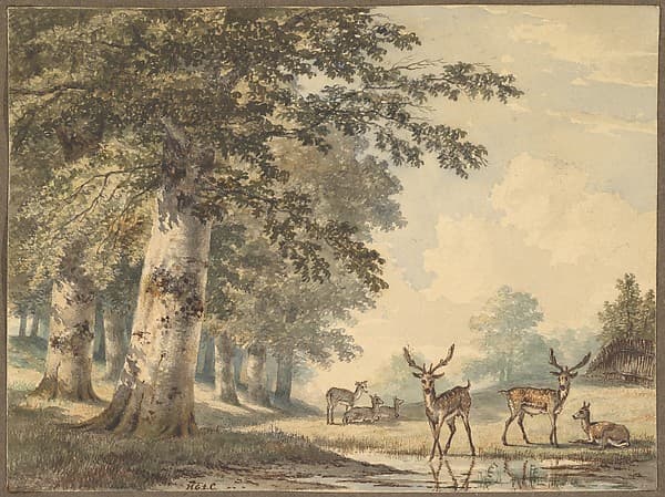 Deer under Beech Trees in Winter — Hendrik Gerrit ten Cate