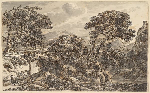 Southern Landscape with Resting Wayfarers at a River — Ferdinand Kobell