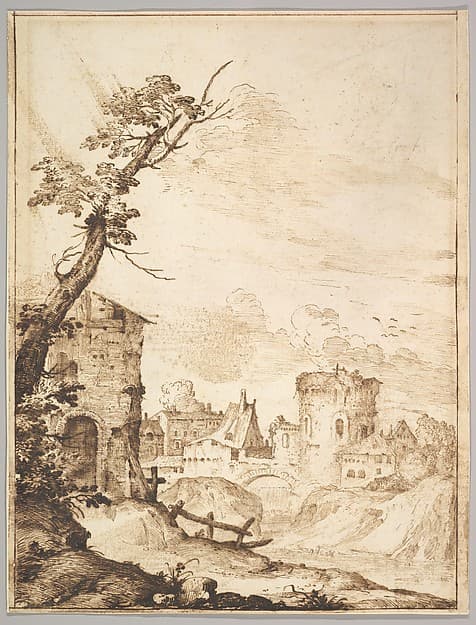 View of a Town with a Tower — Remigio Cantagallina