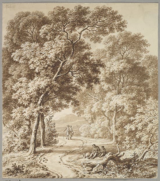 A Path Bordered by Trees with two Beggars and a Couple Strolling — Ferdinand Kobell