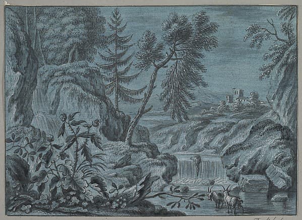 Southern Landscape with a Waterfall and Goats — Ferdinand Kobell