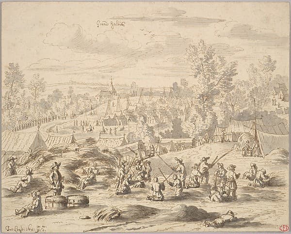 Peasants in a Landscape with a Military Camp in Grand-Hallet — Josua de Grave