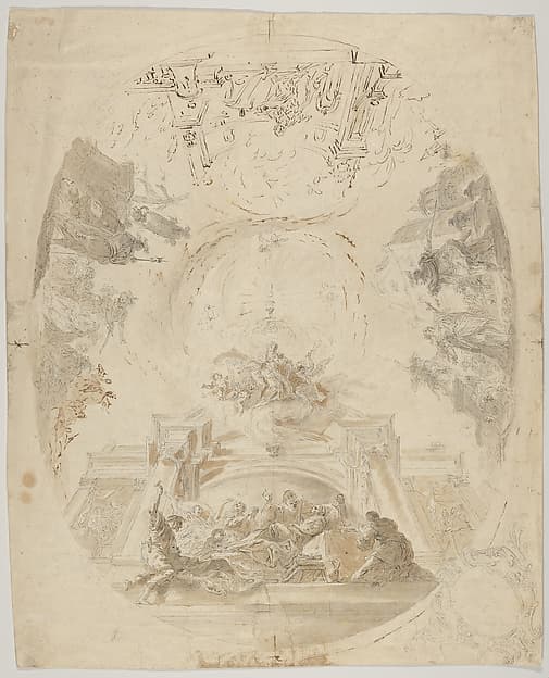 Design for a ceiling fresco with scenes from the life of Saint Barbara — Johann Baptist Enderle