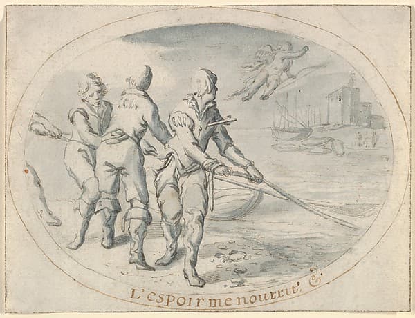 Emblem Drawing ("Hope sustains me") — Jacob Matham