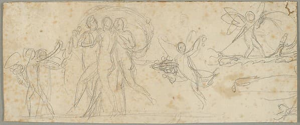 The Three Graces and Putti; verso: Various Studies — Bertel Thorvaldsen