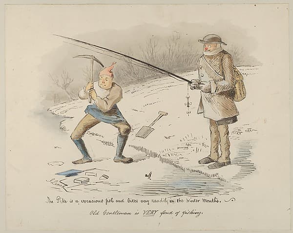 The Pike is a voracious fish and bites readily in the Winter months–Old Gentleman is VERY fond of fishing — John Leech