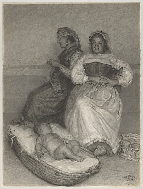 Two Seated Italian Women with a Baby in a Cradle — Kristian Zahrtmann