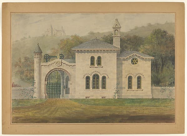 Gate Lodge for Amos G. Hull, Newburgh, New York (front elevation) — Alexander Jackson Davis