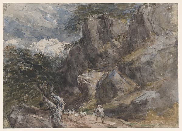 Driving sheep in a rocky landscape — David Cox