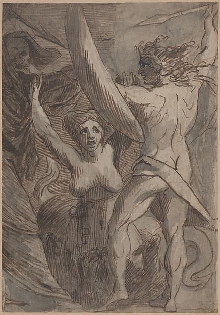 Satan, Sin, and Death: "Death and Sin met by Satan on his Return from Earth" — James Barry
