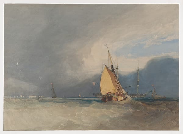 Boats off the coast, storm approaching — John Sell Cotman