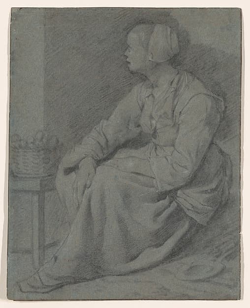 A Woman Seated Near a Basket on a Stool — Cornelis Bega