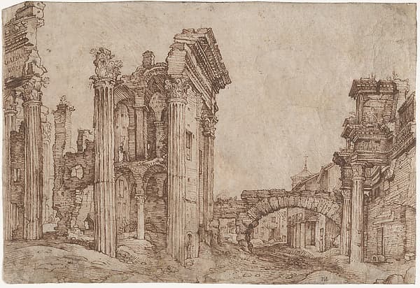 The Ruins of the Forum of Nerva, Rome, seen from the South-West — Matthijs Bril the Younger