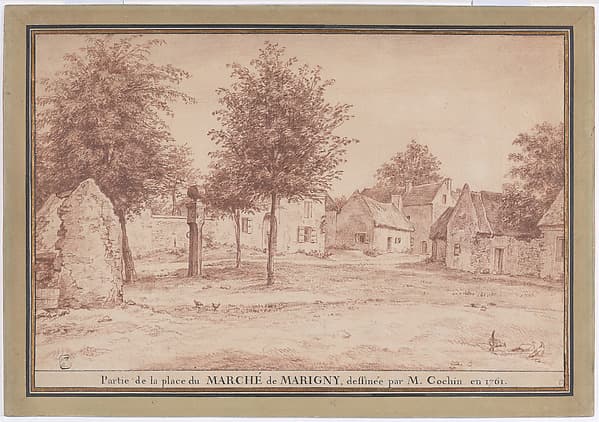 The Marketplace in the Village of Marigny (Partie de la place du marché de Marigny) — Charles Nicolas Cochin II