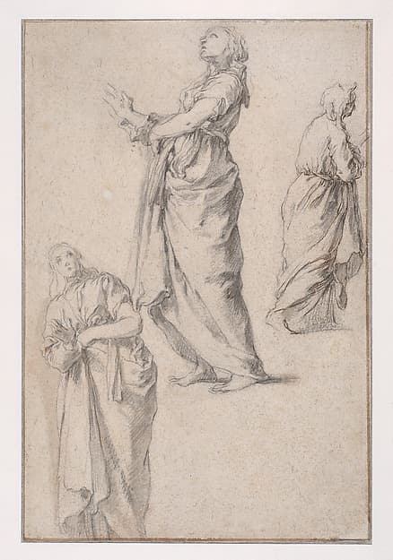 Three Studies of a Woman (recto); Woman from the Back, Study of Legs (verso) — Abraham Bloemaert