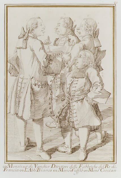 The Marquis de Vandières, Abbé Jean-Bernard Le Blanc, Germain Soufflot, and Charles-Nicolas Cochin, the Younger — Pier Leone Ghezzi