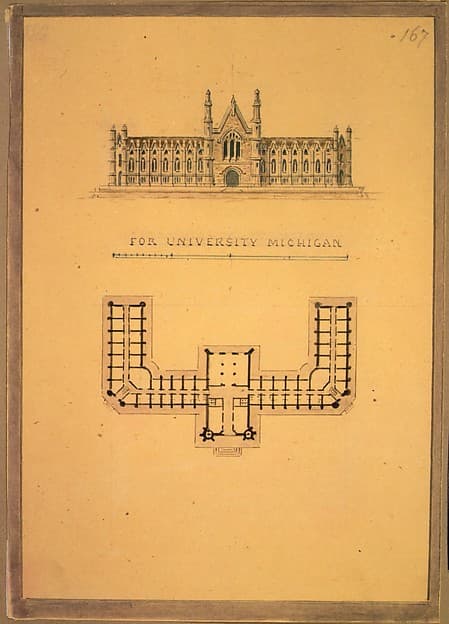 Design for University of Michigan (elevation and plan) — Alexander Jackson Davis