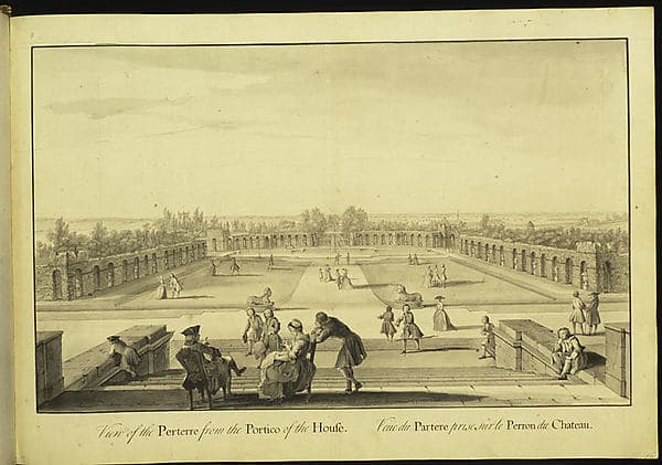 View of the Parterre from the Portico of the House at Stowe, Buckinghamshire — Jacques Rigaud