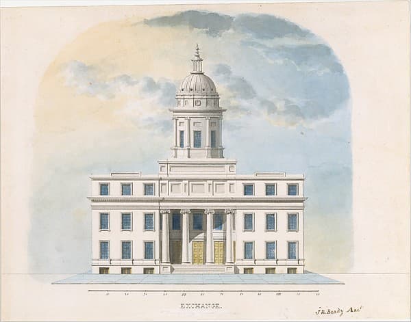 First Merchants' Exchange, New York (elevation of main façade) — Alexander Jackson Davis