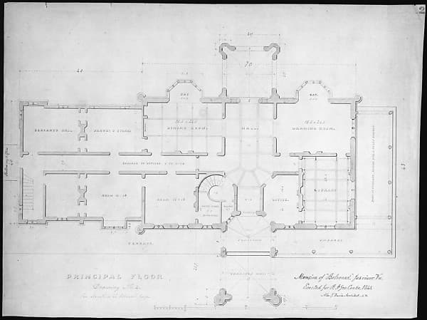 Belmead, Virginia, for Philip St. George Cocke (plan of principle floor) — Alexander Jackson Davis