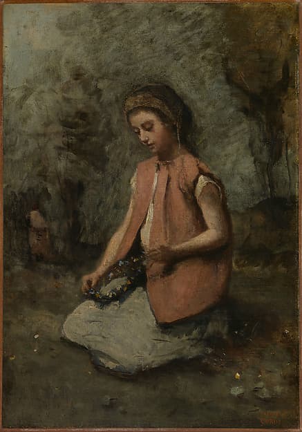 Girl Weaving a Garland — Camille Corot