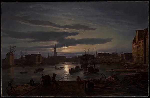 Copenhagen Harbor by Moonlight — Johan Christian Dahl