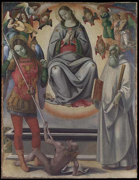 The Assumption of the Virgin with Saints Michael and Benedict — Luca Signorelli