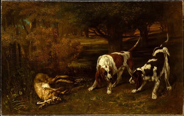 Hunting Dogs with Dead Hare — Gustave Courbet